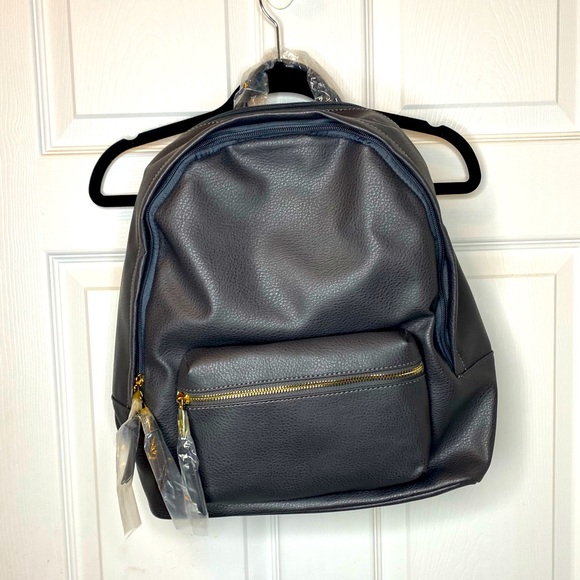 NWT JustFab Ash Black/Grey faux leather with leopard interior Backpack - Picture 6 of 8